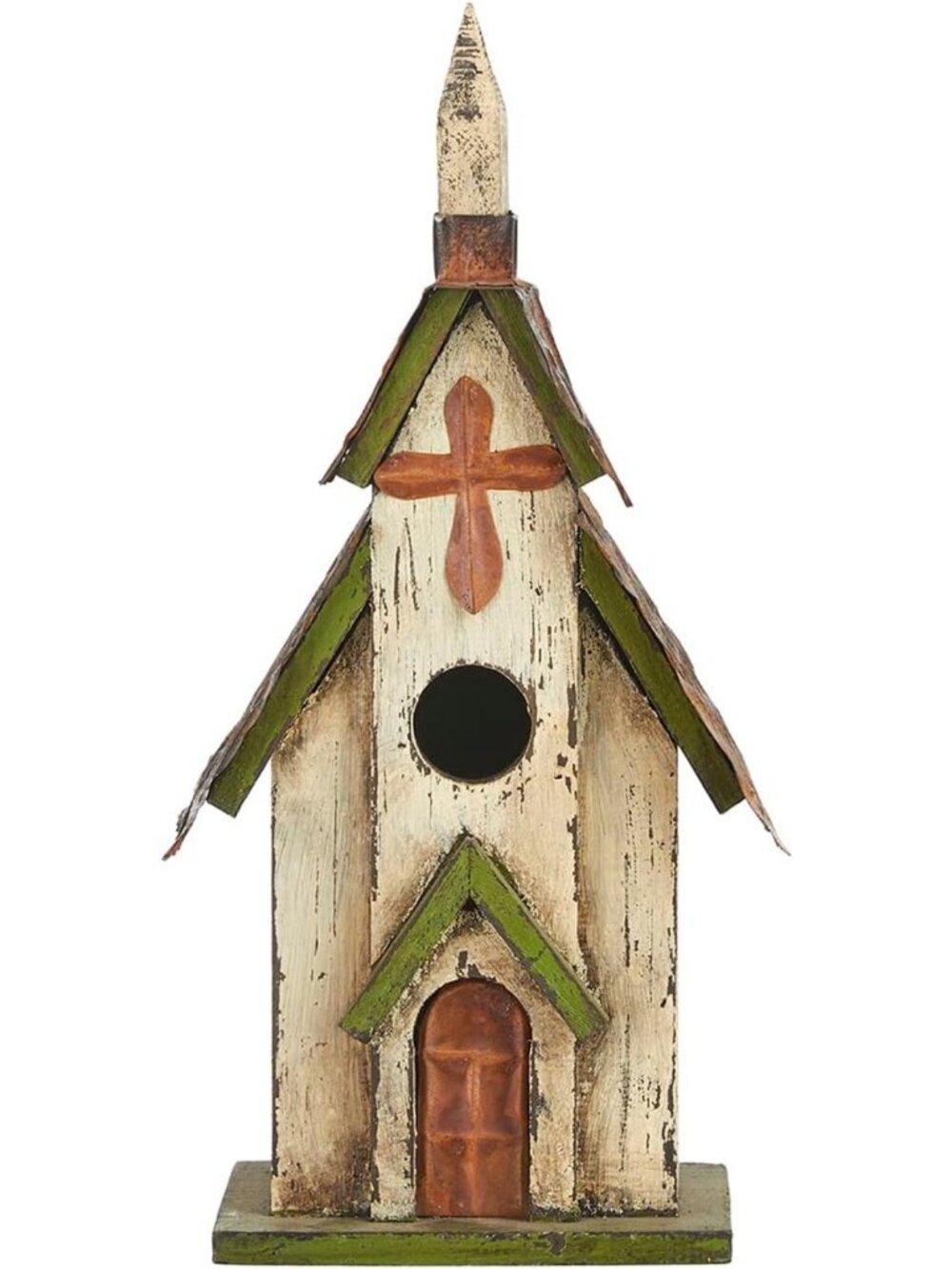Charming 14" Distressed Wooden Church Birdhouse - Rustic Garden Decor, Hanging